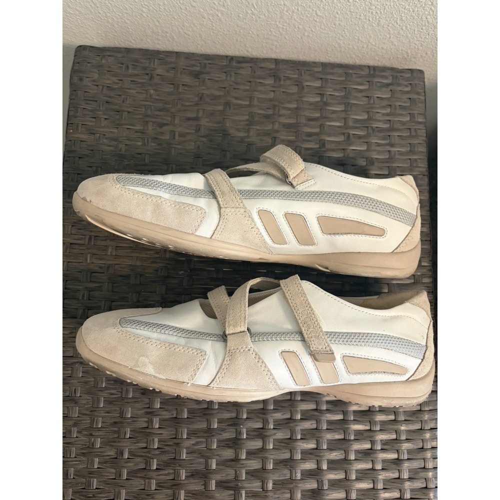 Ecco Walking Shoes White Leather Sneakers ~EU 40 US 9~Criss Cross Hook & Loop - Picture 8 of 8